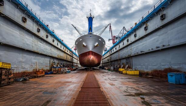 cargo-ship-under-maintenance-in-dry-dock-at-shipyard-maritime-industry-photo